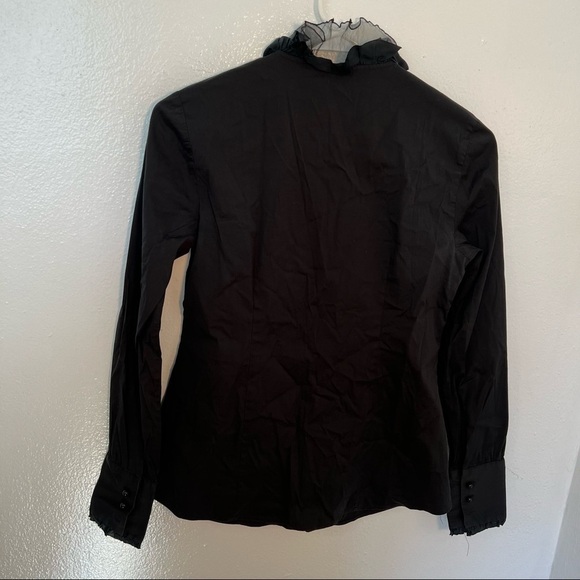 Ann Taylor Button Down Blouse Black Ruffle - Picture 8 of 9